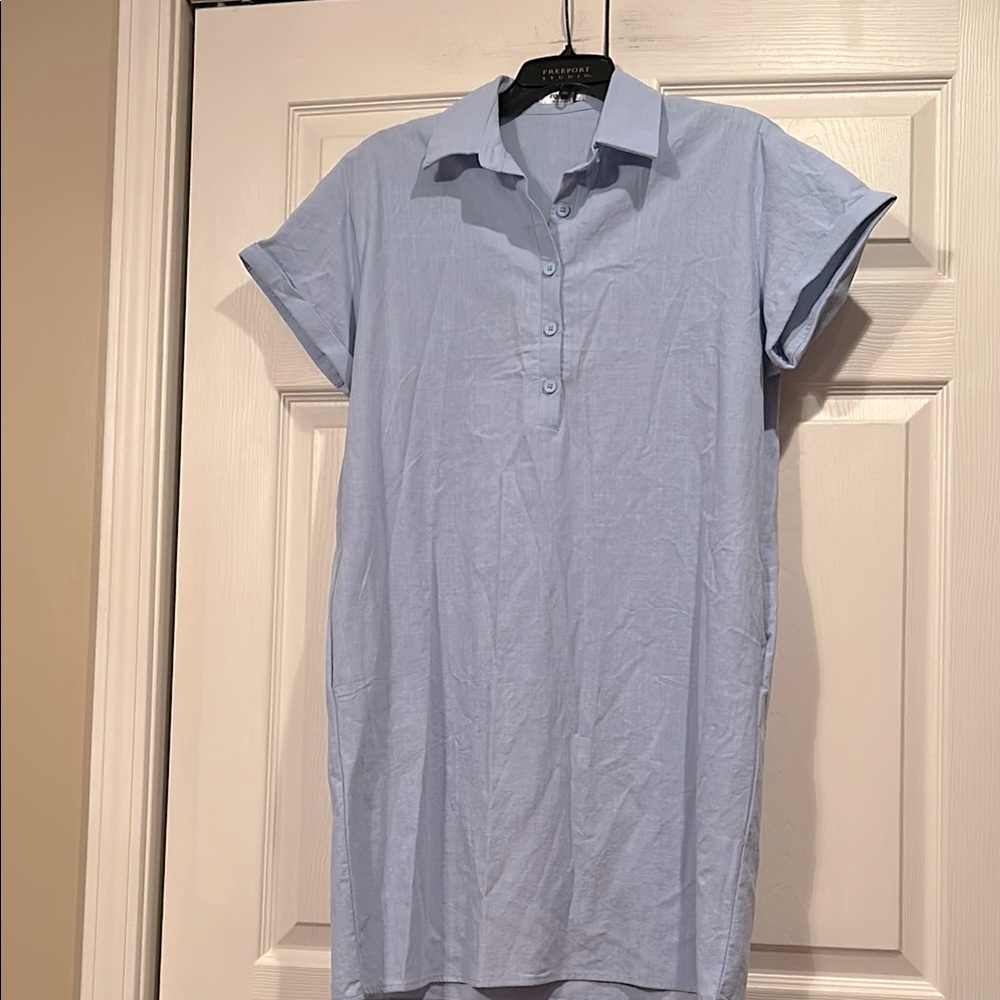zeagoo Light Blue Polo Shirt Dress